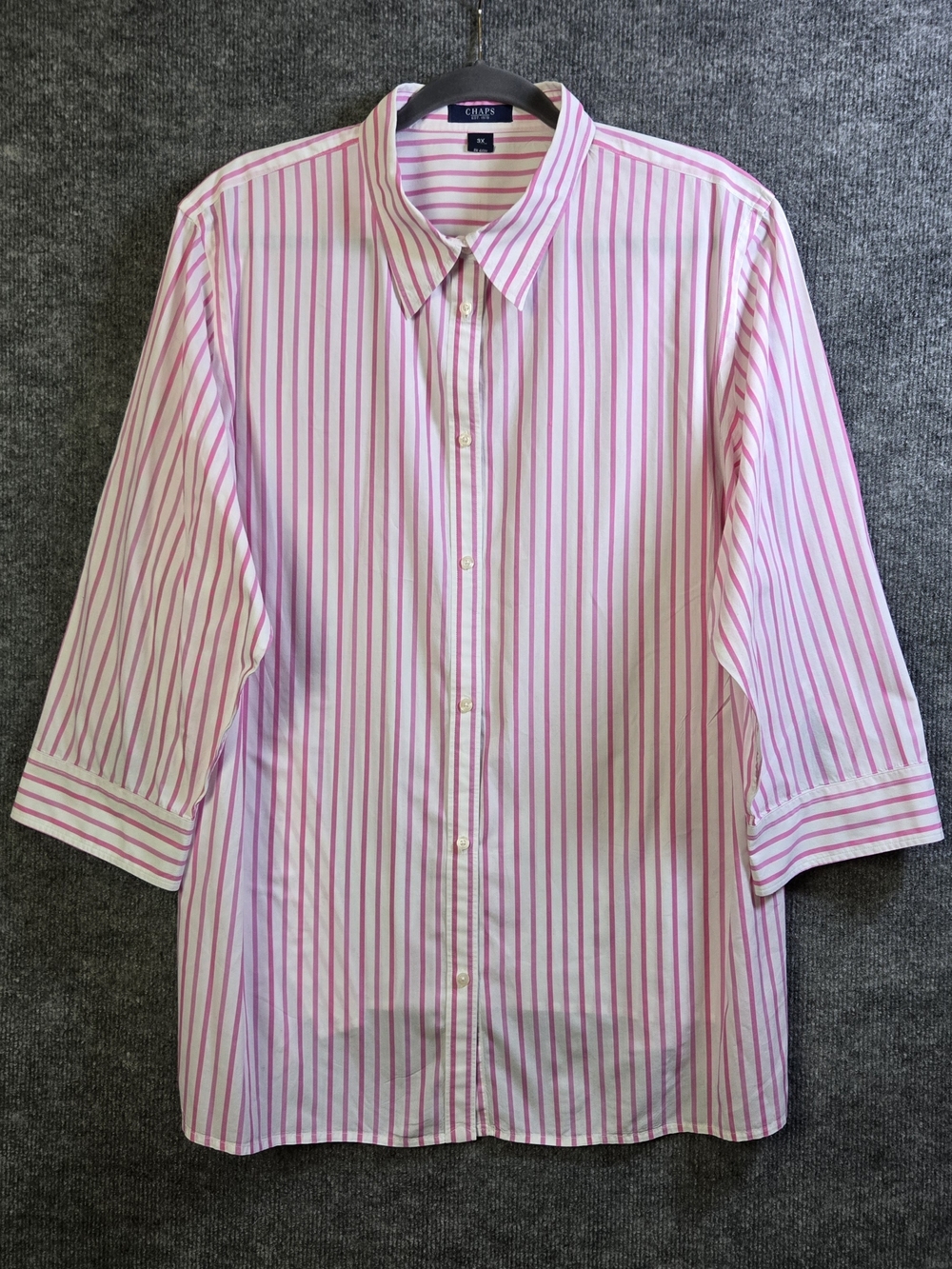 Chaps Shirt Womens 3X Pink Candy Stripe Cotton Tunic Length Button Up